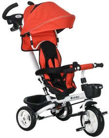 HOMCOM Tricicletă pentru copii 6-in-1 cu Mâner de Împingere, Terasă, Centură, Coș, 18+ Luni, Roșu | Aosom Romania