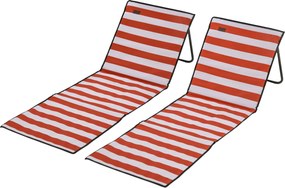 Outsunny Set de 2 covorașe de plajă căptușite saltea de plajă spătar reglabil multi-poziții 142 x 51 x 40 cm alb și roșu | Aosom Romania