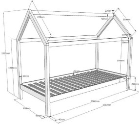 Pat în formă de Căsuță, Alb, 90 x 200 cm, Pin Masiv – Dallas – Vipack