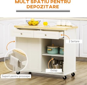 Insula de bucatarie HOMCOM cu sertare, dulap, suport prosoape, lemn si MDF, alb 110x49,5x89,5cm | Aosom Romania