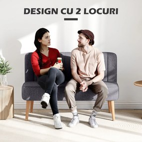 HOMCOM Canapea 2 Locuri din Material Textil fără Brațe cu Cusături, Canapea Compactă Modernă cu Picioare din Lemn de Cauciuc pentru Living, 117x56.5x77 cm, Gri Închis | Aosom Romania
