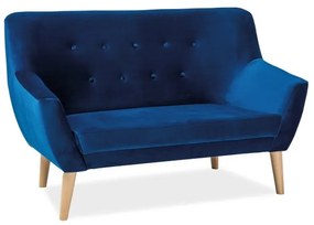Canapea Nordic II Velvet, albastru / lemn natural
