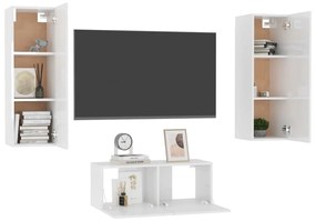 Set de dulapuri TV, 3 piese, alb extralucios, PAL 1, Alb foarte lucios, 80 x 30 x 30 cm