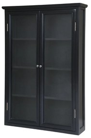 Dulap de perete cu vitrină, din lemn masiv, 4 rafturi, negru, Marseille