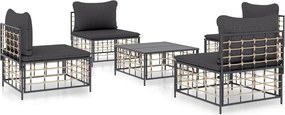 vidaXL Set șezlonguri de grădină 5 piese cu perne, antracit, poliratan