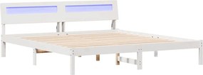 vidaXL Cadru de pat cu headboard Alb 200 x 200 cm Lemn de pin masiv