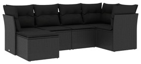 3249784 vidaXL Set mobilier de grădină cu perne, 6 piese, negru, poliratan