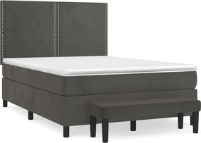 vidaXL Pat box spring cu saltea, gri închis, 140x190 cm, catifea