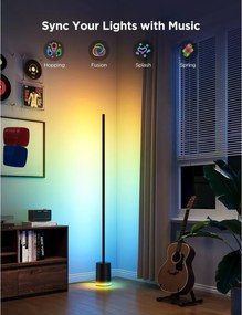 Smart LED lampa pentru podea Govee 2 RGBICWW H607C, 152 cm, 30 W, 1725 lm, 6500 K, Wi-Fi, Bluetooth, Govee Home, Negru