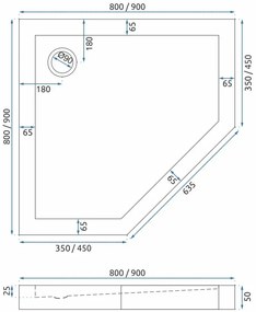 Cabina dus cu cadita de dus pentagonala Rea Hex cu usa batanta 80x80 negru - alb