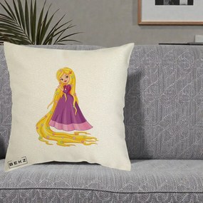 Perna Personalizata Rapunzel Par Lung Floral, 40x40 cm, Ecru, Husa Detasabila, Perna Inclusa, BEKZ®