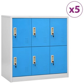 Dulapuri vestiar 5 buc. gri deschis albastru 90x45x92,5 cm otel 5, light grey and blue, cu 6 dulapuri, 1