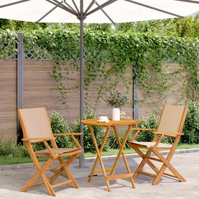 vidaXL Set mobilier bistro, 3 piese, textil bej/lemn masiv
