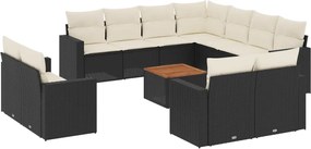vidaXL Set mobilier de grădină cu perne, 13 piese, negru, poliratan