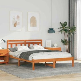 vidaXL Cadru de pat cu headboard Maro 140 x 190 cm Lemn masiv de pin