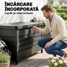 Outsunny Ladă 430L, Recipient Metalic cu Capac Blocabil, Roți, Mânere Laterale, Gri | Aosom Romania