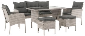 Set mobilier de grădină din ratan LELON (gri deschis) (pentru 4-6 persoane). 1091737