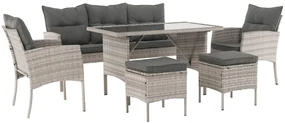 Set mobilier de grădină din ratan LELON (gri deschis) (pentru 4-6 persoane). 1091737