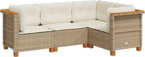 vidaXL Set canapele de grădină, 4 piese, cu perne, bej, poliratan