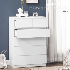 HOMCOM Comodă, Dulap de Depozitare cu 6 Sertare pentru Dormitor, Living, 80x39x115 cm, Alb | Aosom Romania