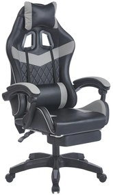 Scaun gaming, sistem iluminare bandă LED RGB, masaj în perna lombară, suport picioare, Negru/Gri