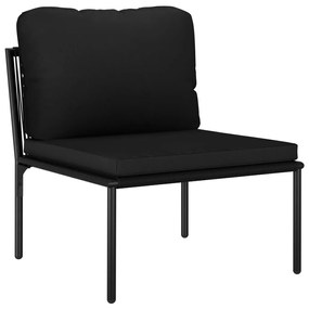 Set mobilier de gradina cu perne, 3 piese, negru, PVC 2x mijloc + suport pentru picioare, 1