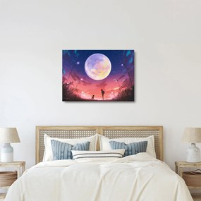 Tablou pe sticlă - Femeie și câine pe lună plină (70x50 cm)