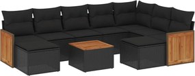 vidaXL Set canapele de grădină cu perne, 10 piese, negru, poliratan