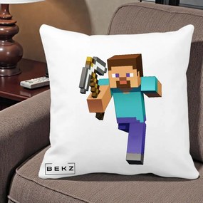 Perna Personalizata Minecraft Steve, 40x40 cm, Alba Mata, Husa Detasabila, Perna Inclusa, BEKZ®