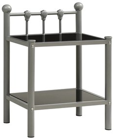 vidaXL Noptieră, gri și negru, 45x34,5x60,5 cm, metal și sticlă