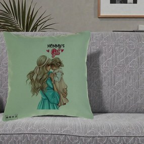 Cadou pentru Mama - Perna Personalizata Mommy's Girl Mama si Fetita, 40x40 cm, Verde, Husa Detasabila, Perna Inclusa, BEKZ®