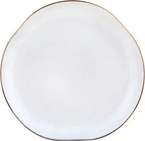 Set de masă Kinghoff KH 2037, 18 piese, pentru 6 persoane, sticlă opală, margine aurie, alb