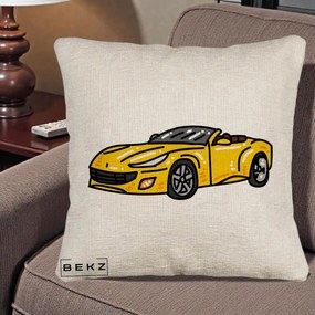 Perna Personalizata Masina Cabriolet Galbena Grafic, 40x40 cm, Bej Canapea, Husa Detasabila, Perna Inclusa, BEKZ®
