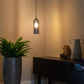 Lampă suspendată Art Deco neagră cu sticlă fumurie - Laura