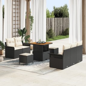 vidaXL Set de canapele pentru grădină , 8 piese, cu perne, din rattan sintetic negru și lemn de acacia.