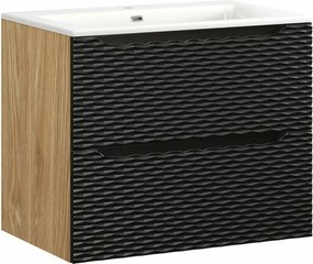 Set dulap baza suspendat 70 cm cu lavoar Comad Ocean stejar uleiat si negru mat