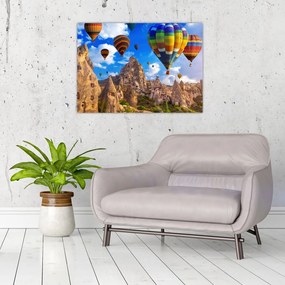 Tablou pe sticlă - Baloane cu aer cald, Cappadocia, Turcia. (70x50 cm)