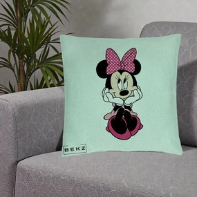 Perna Personalizata Minnie Mouse cu Fundita, 40x40 cm, Verde Menta, Husa Detasabila, Perna Inclusa, BEKZ®