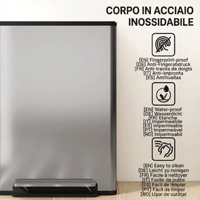 HOMCOM Coș de gunoi dublu cu pedală, 2 găleți de 30L și capac amortizat, gri | Aosom Romania