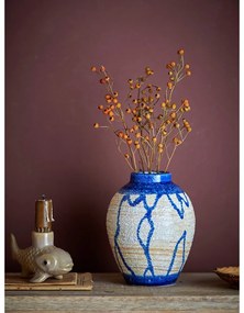 Vază albastră/crem din gresie (înălțime 16 cm) Avon – Bloomingville