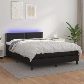 3134159 vidaXL Pat continental cu saltea & LED, negru, 140x190 cm, piele eco