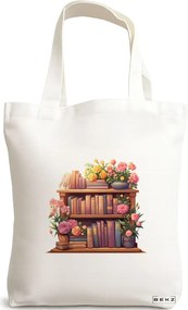 Sacosa de Panza pentru Cumparaturi, Geanta Tote, model Books 34 38 x 34.5 cm, Alba, BEKZ®