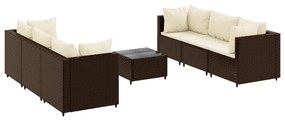 3308025 vidaXL Set mobilier de grădină cu perne, 7 piese, maro, poliratan