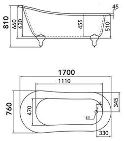 Cada baie freestanding retro cu picioare crom, 170 x 76 cm, Florida, Dido