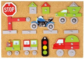 SET VEHICULE CU CIOCAN SI CUIE, PENTRU COPII, 48 PIESE DIN LEMN, 16 FORME IMPRIMATE SI ACCESORII - LENA (LE65826)