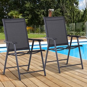 Outsunny Set 2 Scaune de Grădină Pliabile cu Brațe, Scaune pentru Prânz de Exterior din Metal și Texteline, pentru Terasă, Balcon, Curte, Interior și Exterior, 58x64x94cm, Negru | Aosom Romania