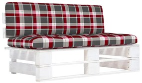 Canapea de mijloc de gradina din paleti, alb, lemn pin tratat model rosu carouri, canapea de mijloc, Alb, 1