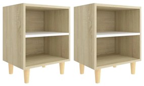 805790 vidaXL Noptiere cu picioare lemn 2 buc. alb/stejar Sonoma 40x30x50cm