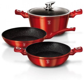 Set oale si tigai marmorate (4 piese) din aluminiu forjat Burgundy Metalic Line Berlinger Haus BH 1292N