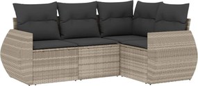 vidaXL Set canapea de grădină cu perne, 4 piese, gri deschis poliratan
